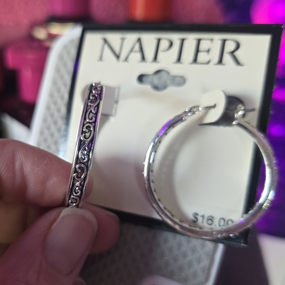 Napier Silver Hoop Earrings - Picture 1 of 3